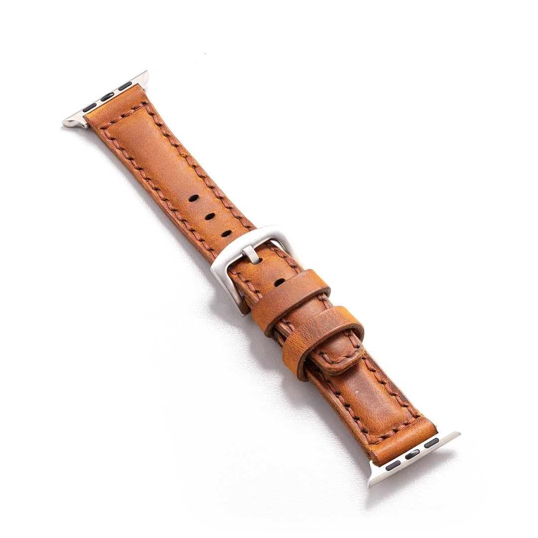Apple Watch 9 45 MM Handmade Leather Band Strap Light Brown
