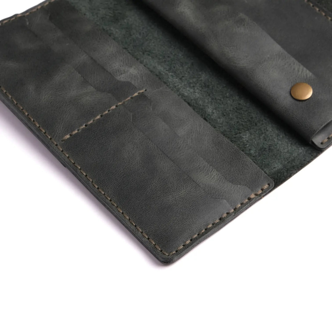 Handmade Leather Long Wallet Dark Green