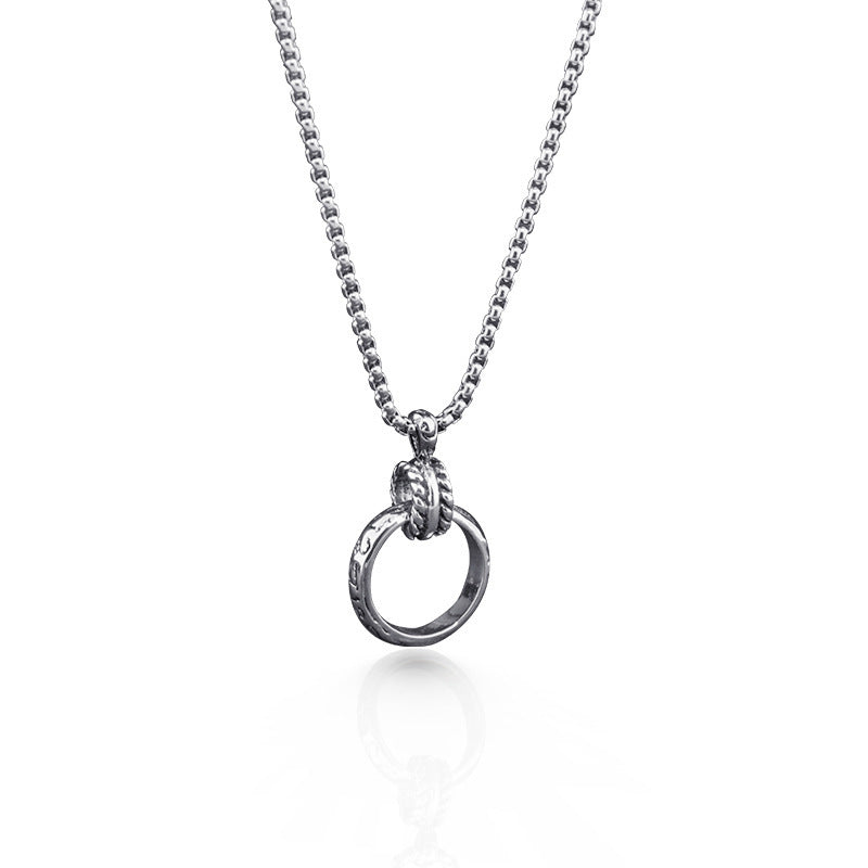 Ring ketting met zes woorden titanium stalen hanger lange trui ketting