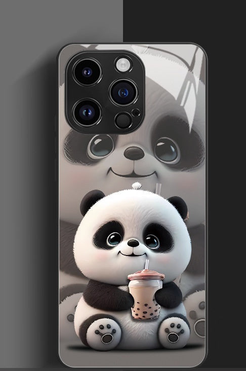 Panda Téléphone Couette mignon Carton National Treasure Glass Hard Hard