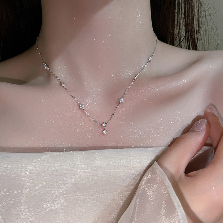 Circón estrella de collar de trébol de plata esterlina de mujer femenina