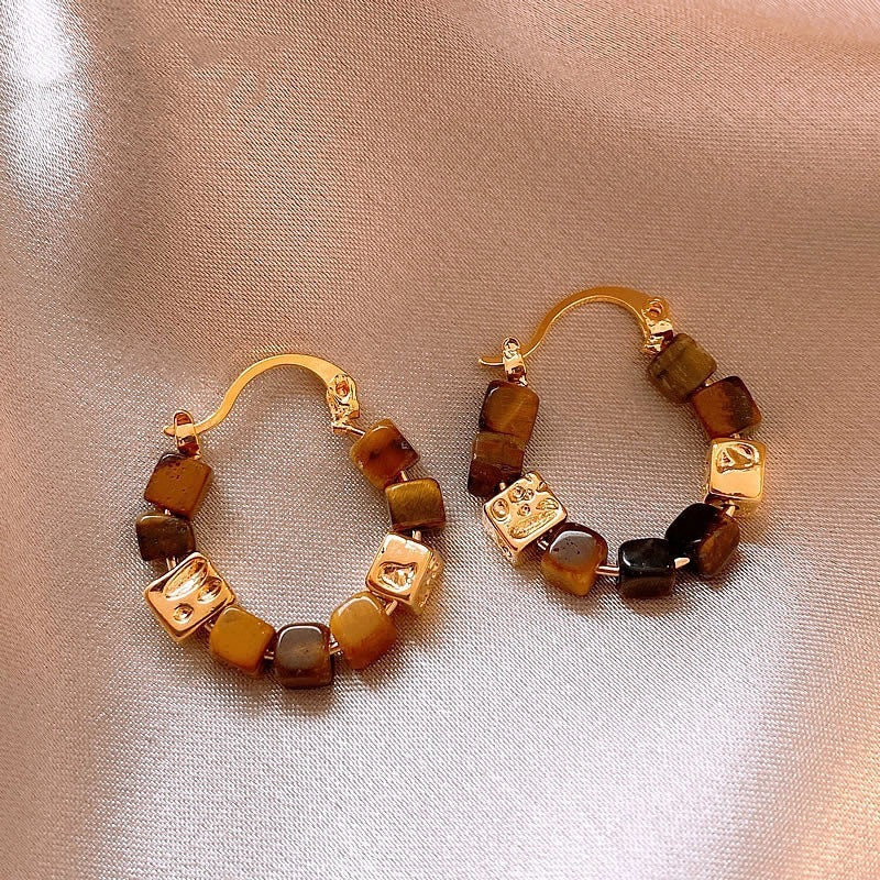 Boucles d'oreilles en perles carrées rétro d'automne pour femmes