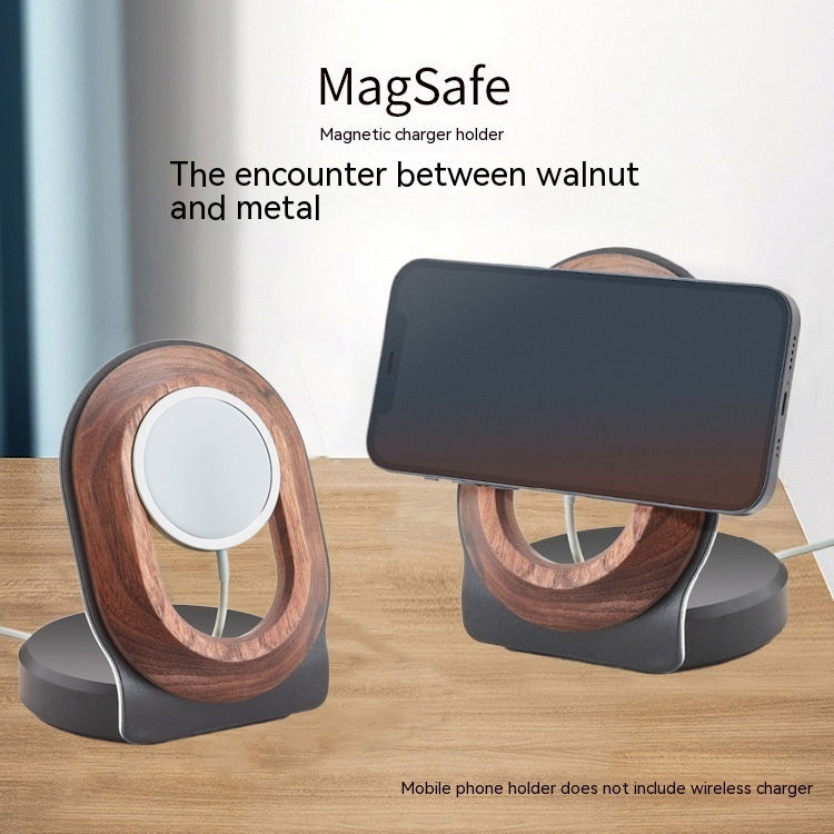 Walnut Magsafe Magnetic Wireless Carga Soporte de teléfonos móviles Base de madera sólida de madera de madera