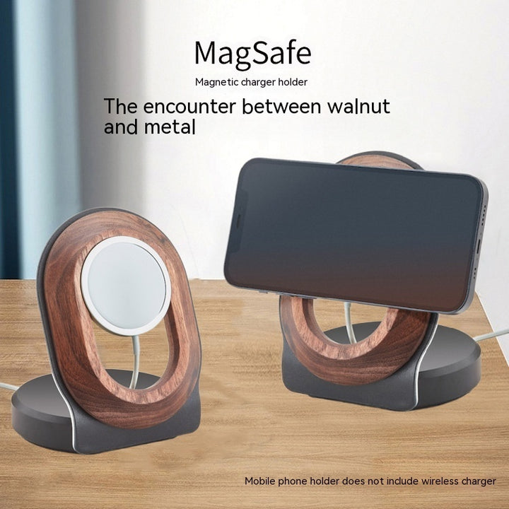 Walnut Magsafe Magnetic Wireless Carga Soporte de teléfonos móviles Base de madera sólida de madera de madera