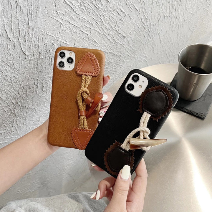 Horn Button Mobile Phone Case Leather Soft Autumn Winter