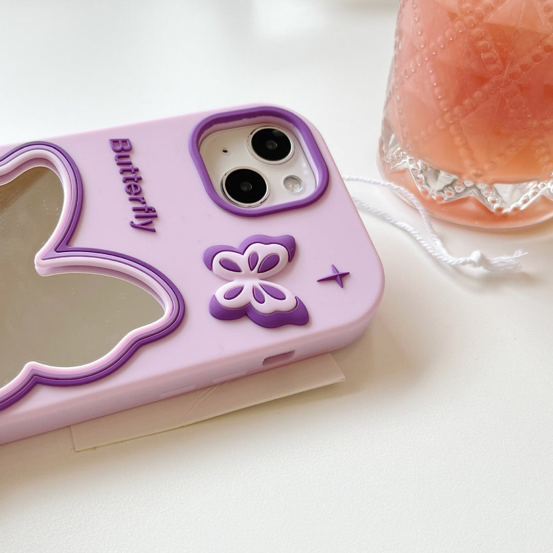 Purple Butterfly Mirror Silicone Phone Case
