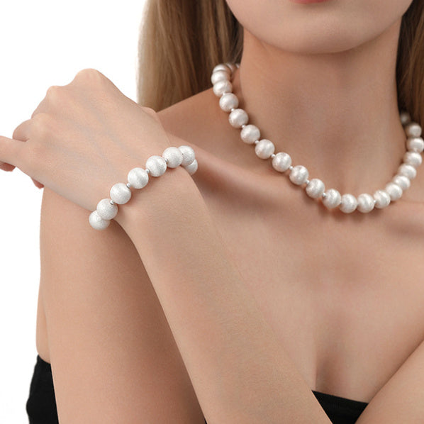 Original Design Niche Drawing Beads Fried Street Round Beads Clavicle Personality Bracelet And Necklace Set