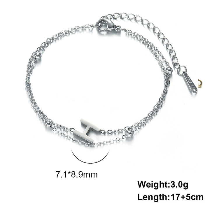 Cut Titanium Steel Double-layer Chain 26 Letters Pendant Bracelet