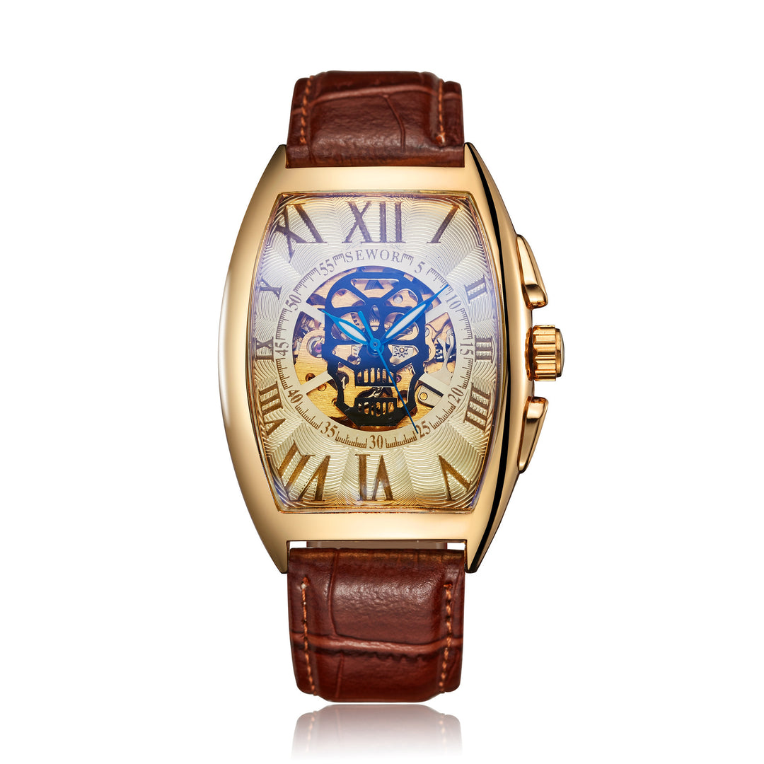 Wine Barrel Square Hollow Transparant Bottom Heren Mechanical Watch