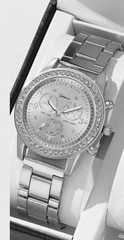 Dames met drie ogen quartz diamant-ingebedde horloge