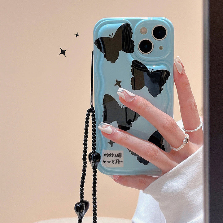 Caixa de telefone de silicone em corrente de borboleta preta