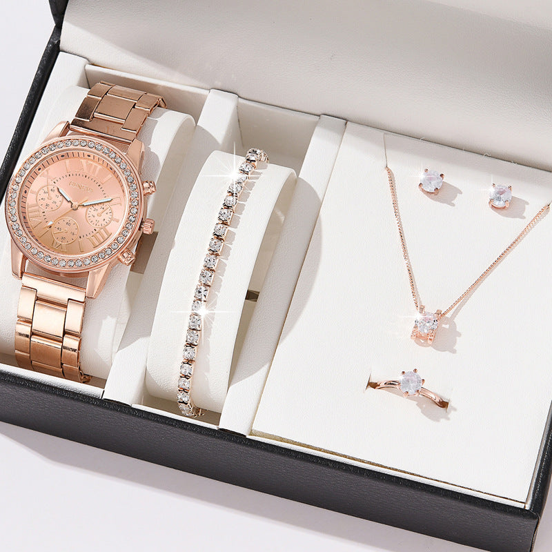 Dames met drie ogen quartz diamant-ingebedde horloge