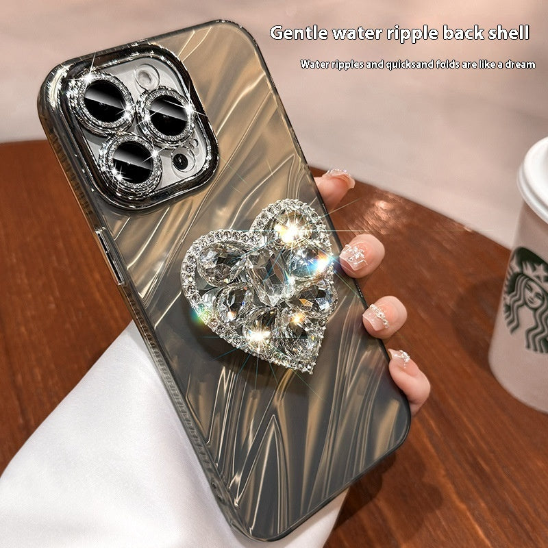 Lens Protector Rhinestone Love Bracket Phone Case