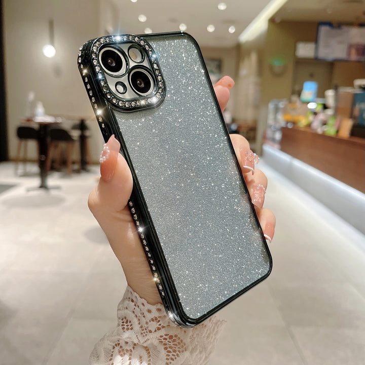 Glitter Rhinestone Electroplated Straight Edge Transparent Drop-resistant Protective Shell