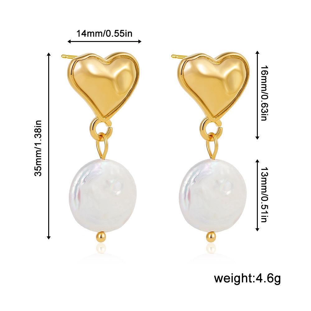 Stainless Steel Heart Baroque Pearl Earrings