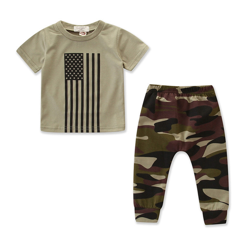 Little Kids 'Suit Summer Men's Clothing Independence Day Flag Camouflage Suit