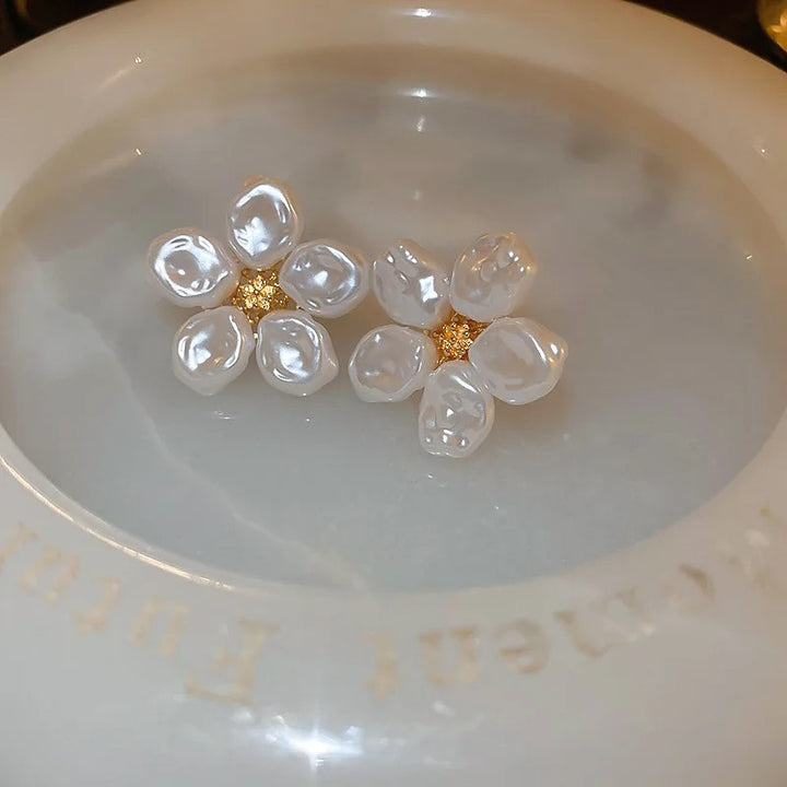 Silver Needle Zircon med Diamond Pearl Geometric ellipse øreringer