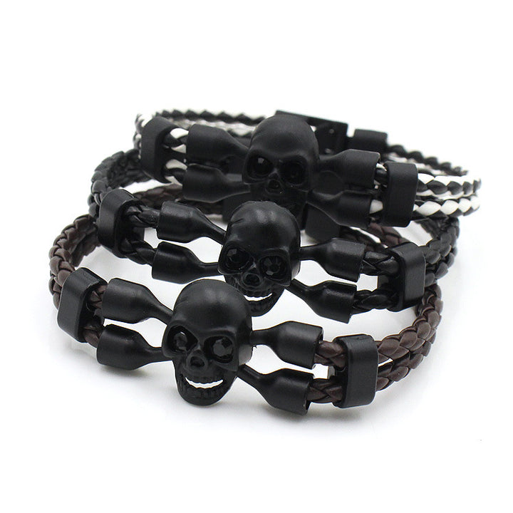 Botones negros de calavera neutral para hombres pulsera de cuero