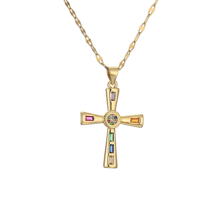 European And American Micro Zircon-inlaid Pendant Cross Necklace