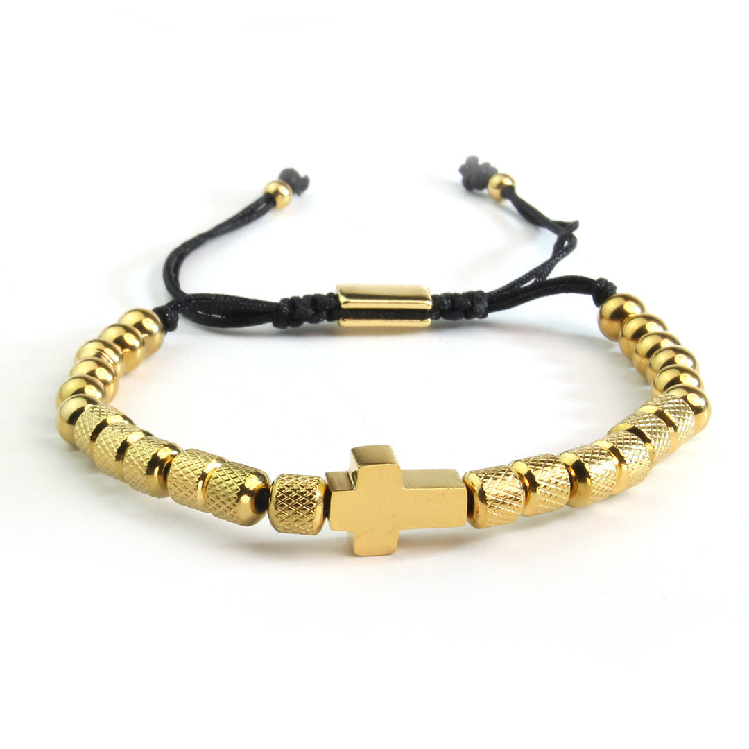 Cross-border Stainless Steel Gold-plated Cross Pineapple Beads Beaded Weave Bracelet