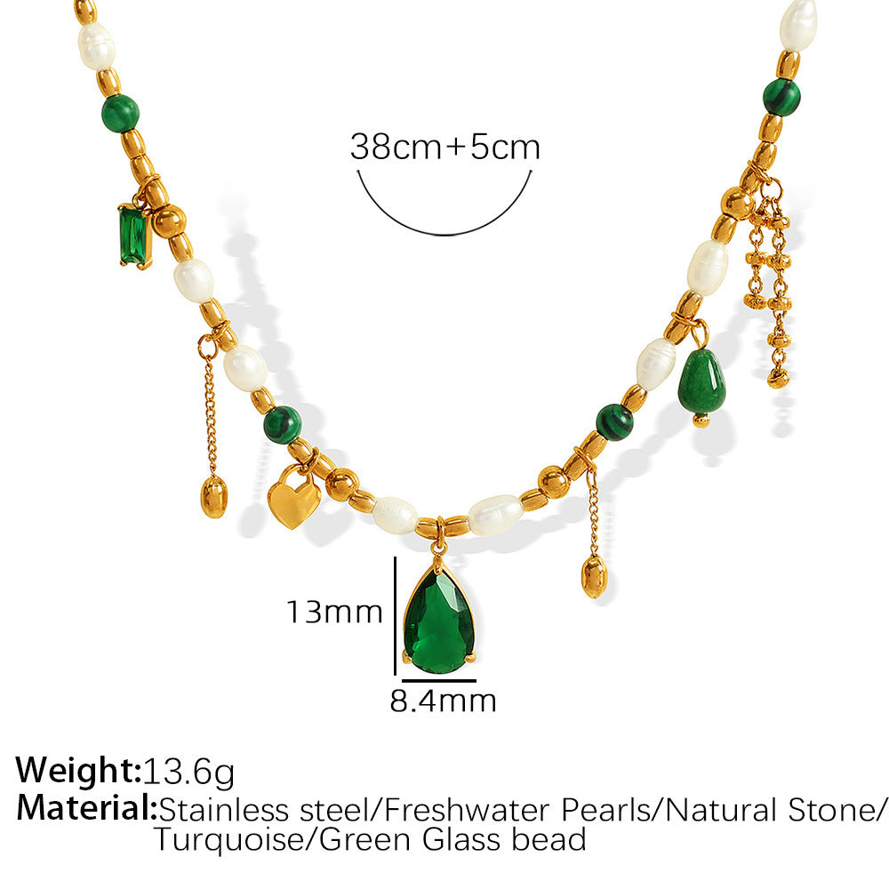 French Style Retro Affordable Luxury High-grade Zircon Natural Stone Artificial Pearl Necklace