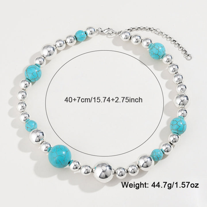 Elegant Turquoise Beaded Necklace For Women Europe And America Cross Border Fashion Beaded