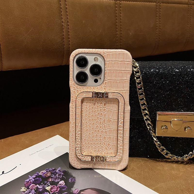 Leather Texture Metal Square Buckle Bracket Phone Case