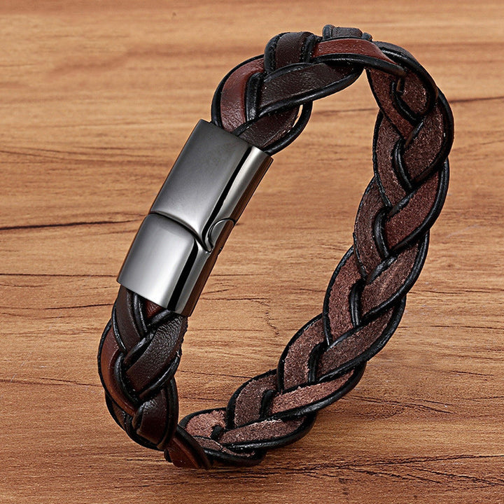 Brazalete de cuero de acero inoxidable de moda para hombres