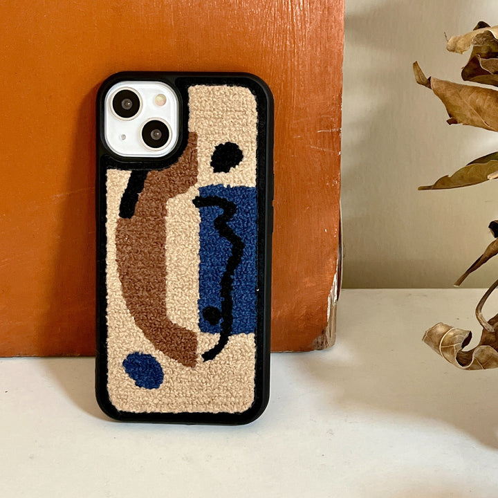 Plush Embroidered Brown Geometric Phone Case