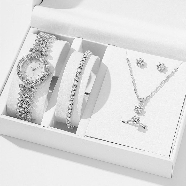 Dames legering kwarts horloge ketting oorbellen armbandringpak