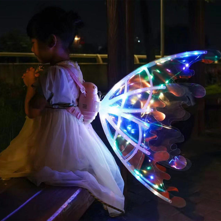أجنحة الفراشة الكهربائية للفتيات مع أضواء متوهجة لامعة، فستان بأجنحة خرافية متحركة لأعياد الميلاد والزفاف والكريسماس والهالوين