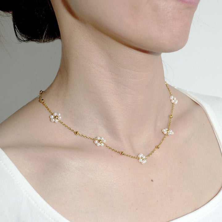 Collar de perlas acero titanio femenino