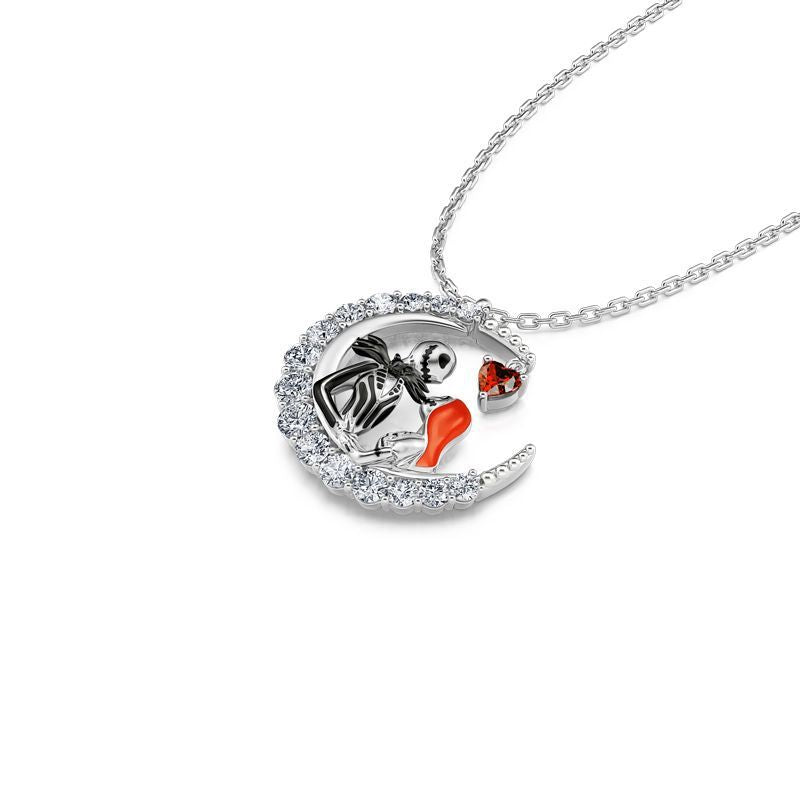 Halloween maanvormige schedel ketting met strasspaar Love sleutelbeen ketting mannen en vrouwelijke sieradenaccessoires