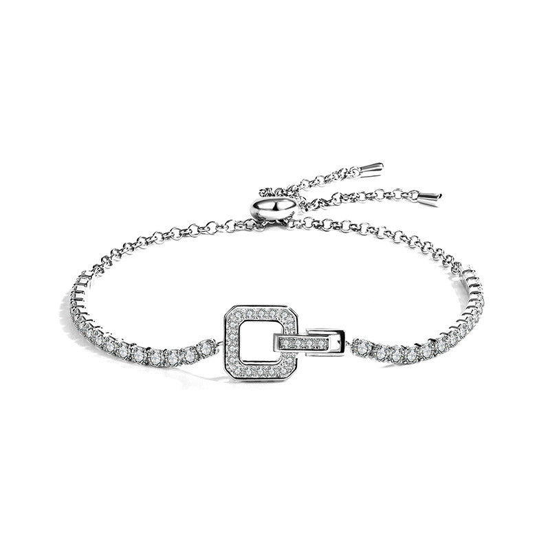 Bracelet de diamant de boucle carré pour femmes 925 argent sterling