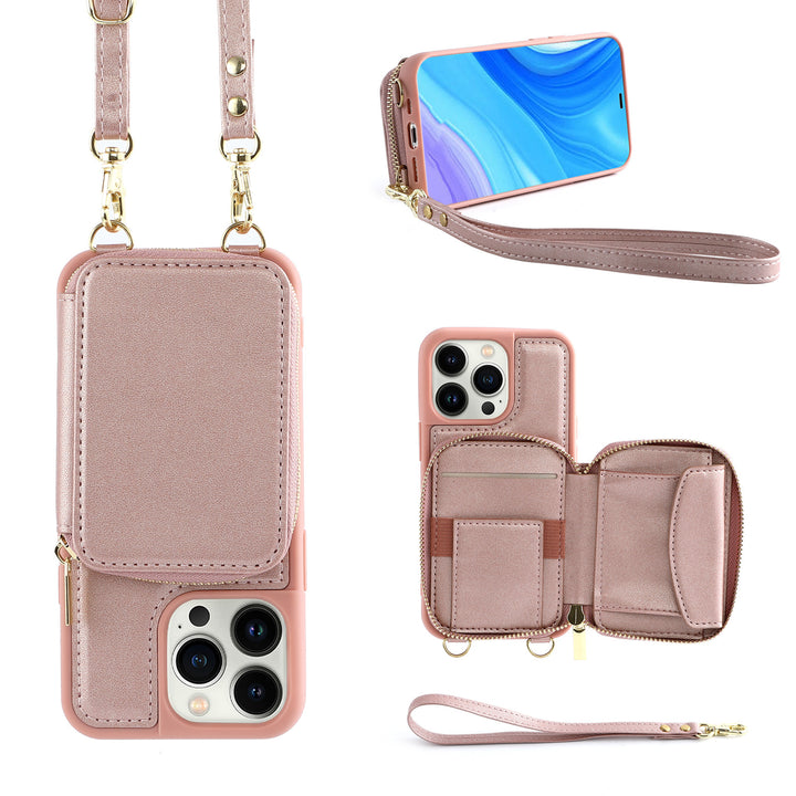 IPhone14pro Phone Case Crossbody Zipper Multifunctional Card Holder Wallet Type Applicable Protective Leather Case