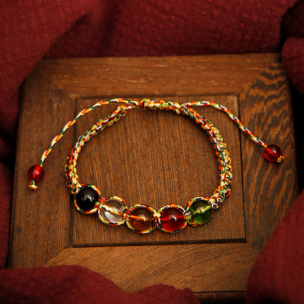Five-color String Bracelet Colorful Rope Five Beads Color