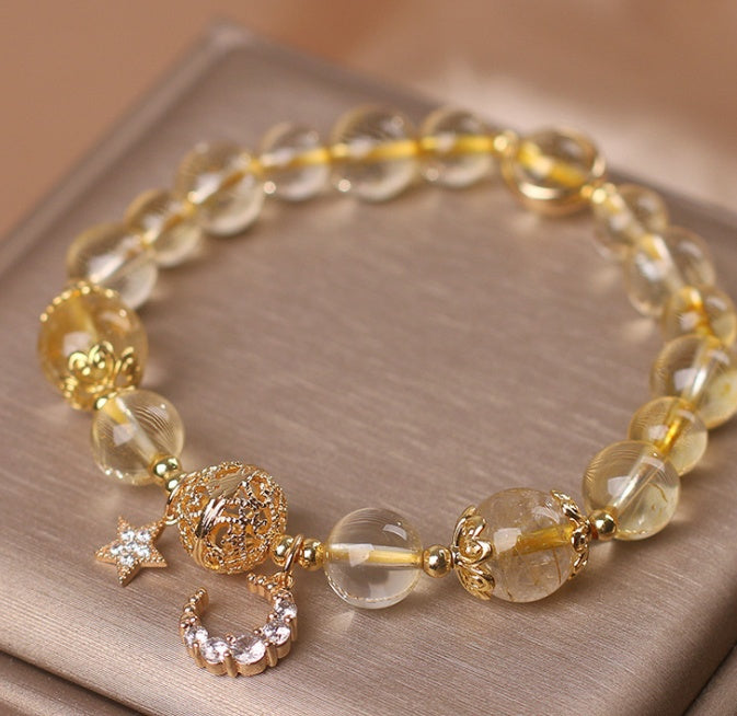 Natural Citrine Gold Gem Quartz Bracelet Women's Light Luxury Star Moon Crystal Accessories