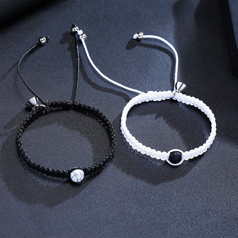 Bracelet de couple artisanal de niche noire et blanc