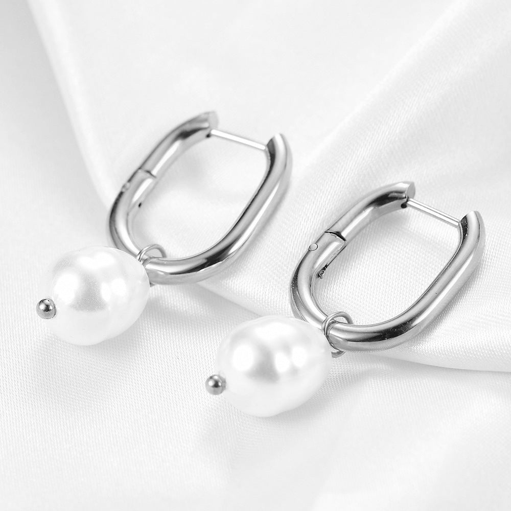 Женска модна имитация на перла U-образни кухи обеци от шпилки