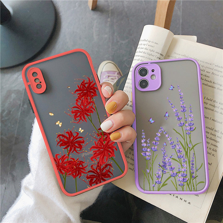 حافظة هاتف محمول مصنوعة من الجلد الزهري والعشبي بفتحة دقيقة شاملة