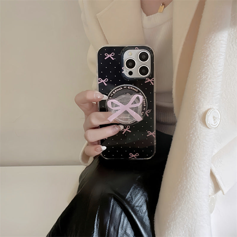 Women's Polka Dot Bow Magnetic Strap Bracket Phone Case