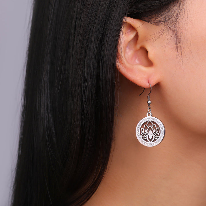 Hollowed-out Lotus Pattern Women's Stainless Steel Earrings