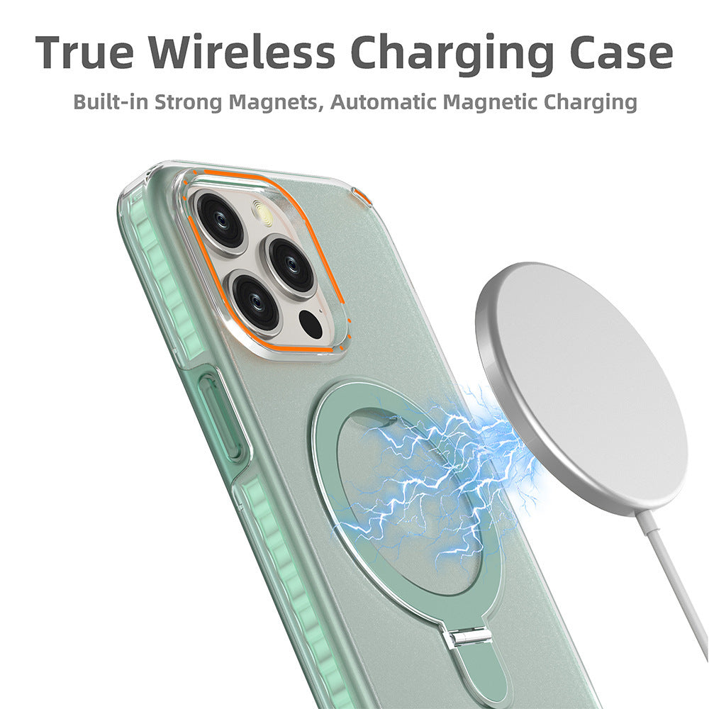 Nytt färgglad magnetisk konsoltelefonfodral med hållarstativ för Magesafe magnetiskt transparent trådlös laddningsfodral för telefon
