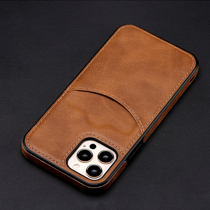 Business Solid Color Leather Card Phone Case