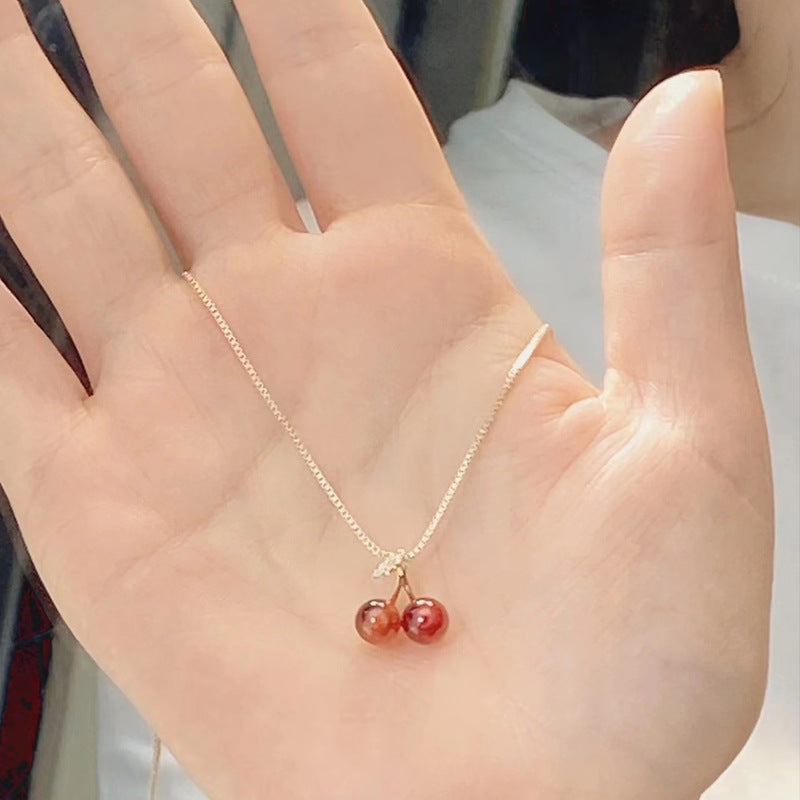 Red Cherry Garnet Necklace For Women Niche Design