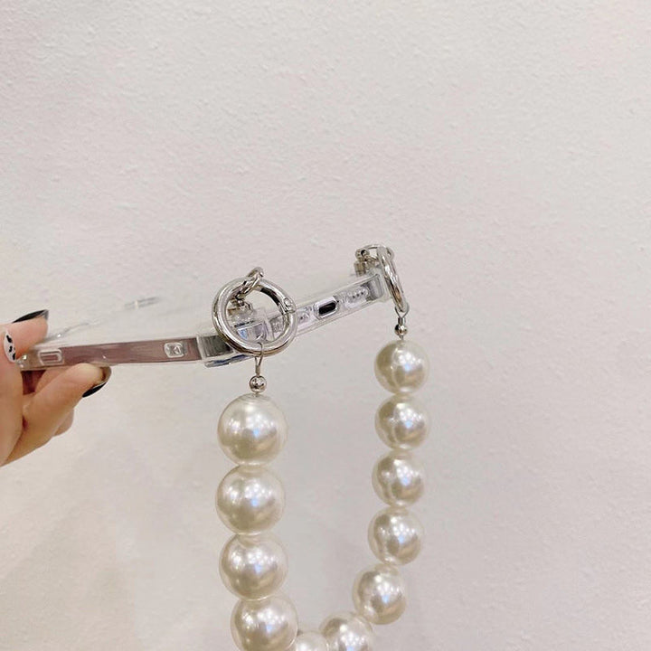 Étui de téléphone transparent de grande perle de perle à main