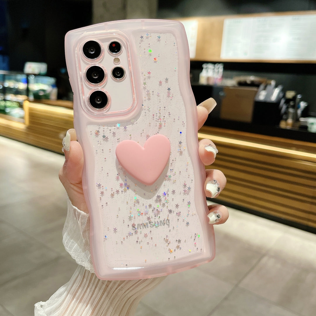 Love Drop Adhesive Transparent Wave Pattern Phone Case