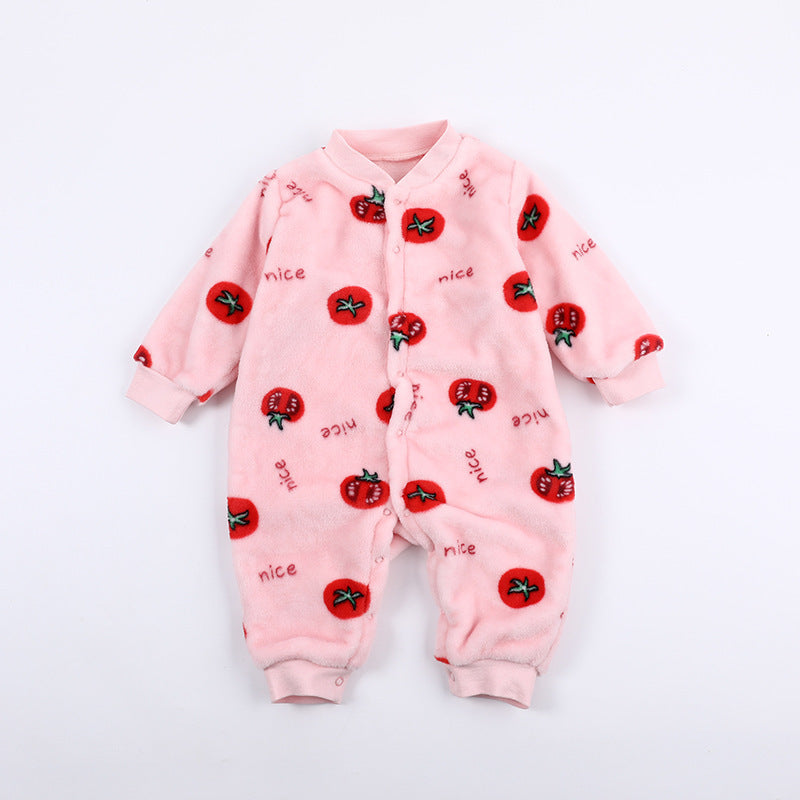 Бебе топли дрехи от еднократни дрехи корали с уплътнени пижами ромпери