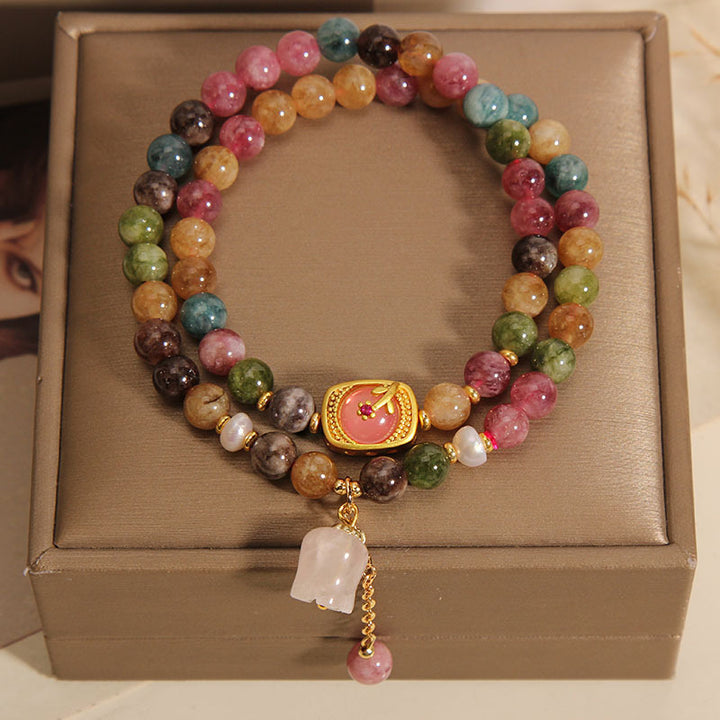 Bracelet de jade tourmaline de couleur double en couches pour les femmes