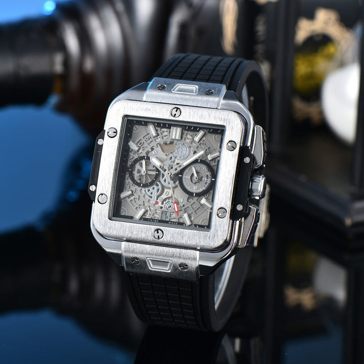 Square Hollow Quartz Watch wielokolorowy silikonowy mężczyźni